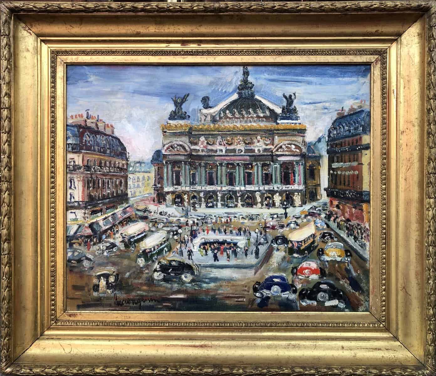 GENIN Lucien Ecole Française Paris Animation place de l’Opéra Huile sur toile signée Certificat d’authenticité