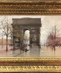 GALIEN LALOUE Eugène Peinture Française 20è siècle Paris Animation sur les Champs Elysées et l’Arc de Triomphe Gouache Signée