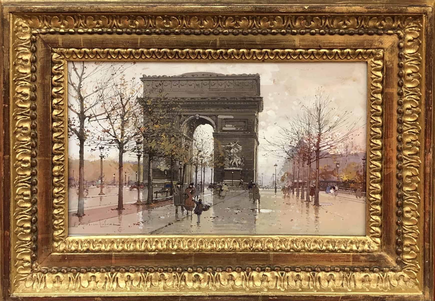 GALIEN LALOUE Eugène Peinture Française 20è siècle Paris Animation sur les Champs Elysées et l’Arc de Triomphe Gouache Signée